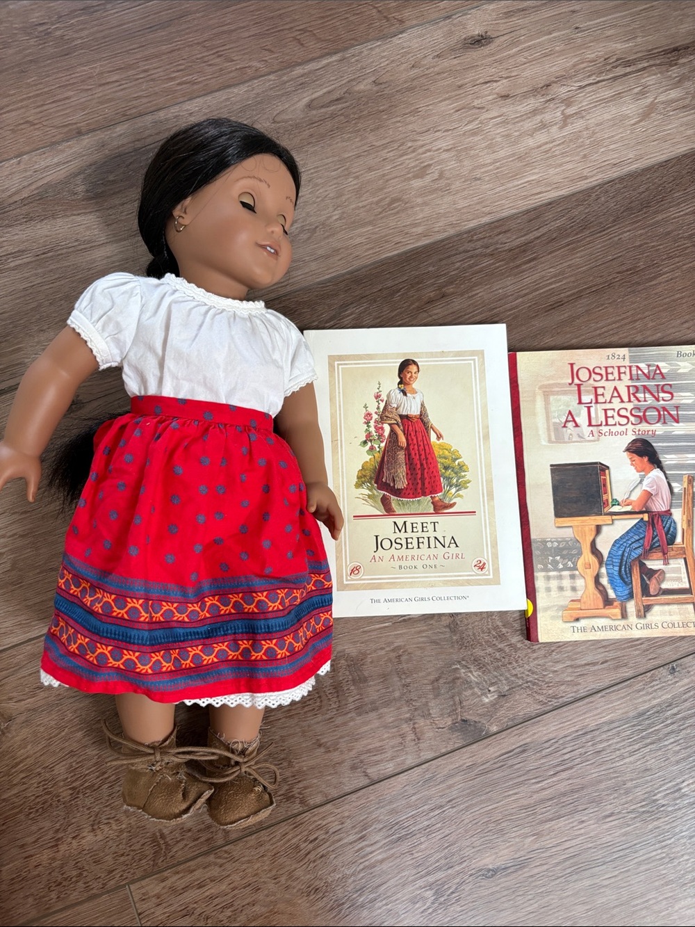 American Girl Josefina Hispanic Red & Blue Folk Skirt Outfit with Books 18”